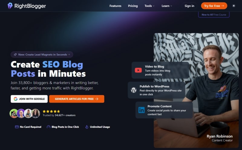 RightBlogger: A Free AI Blogging Tool - Review and Pricing